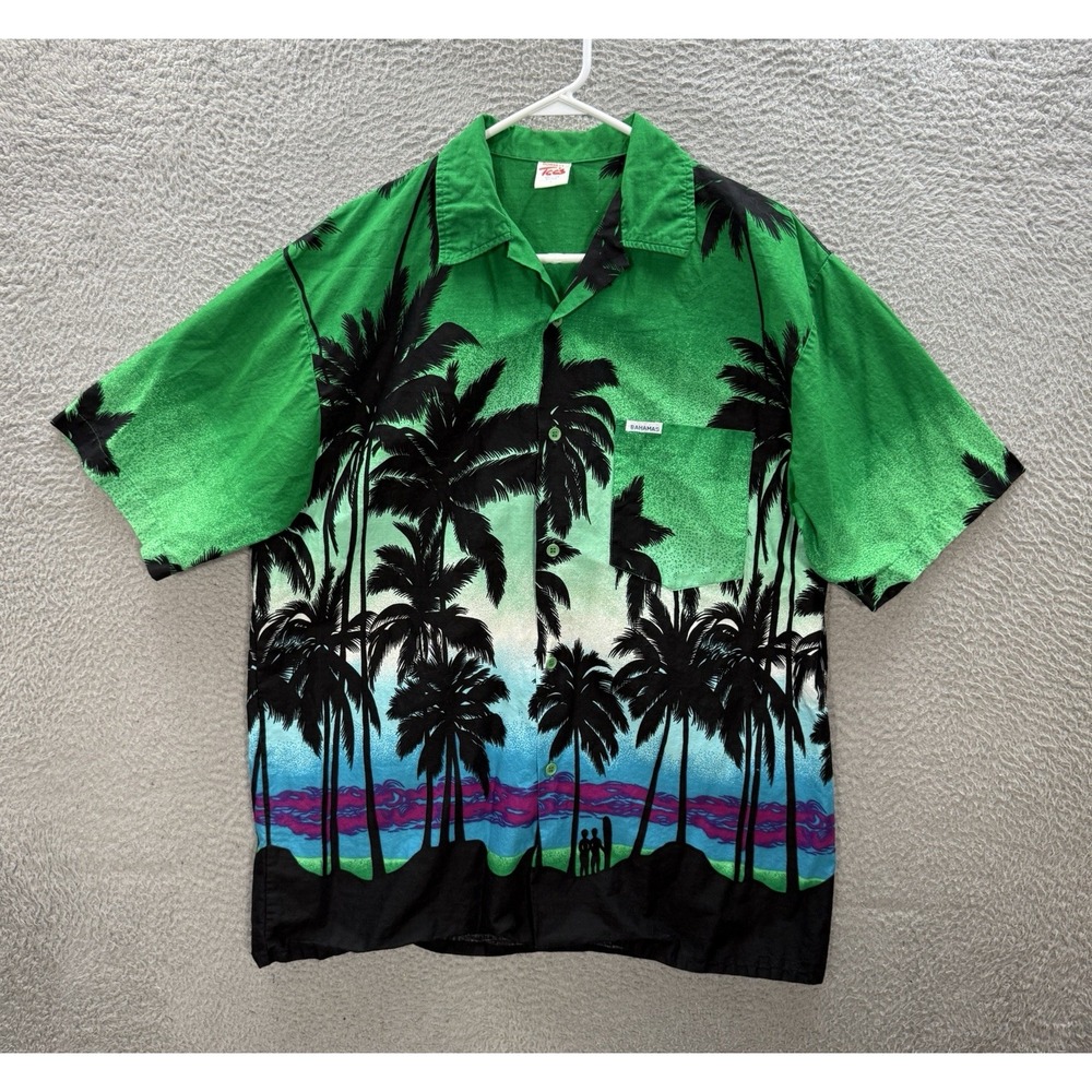 Vintage Dorsett Tees Shirt Adult Large Multicolor Palms Hawaiian Camp Beach 90s